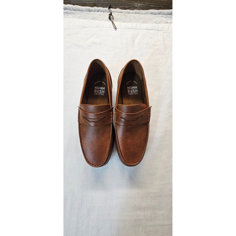 Nunn Bush Mens Cognac Brown Memory Foam Penny Loafers 84136-221 Size 10.5W